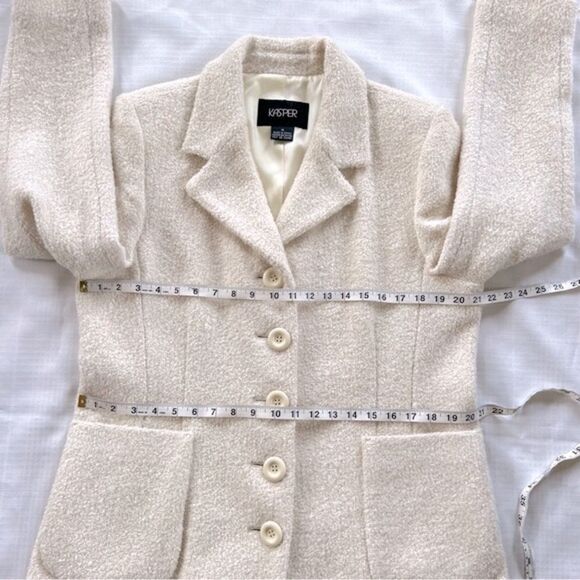 KASPER Rare Wool Blend Boucle Ivory Single Breasted Trench Overcoat Jacket SZ 14 - Picture 10 of 16